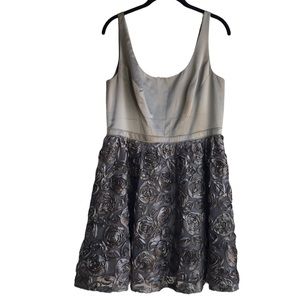 Adrianna Papell Silver Gray Floral Appliqué Mini Dress